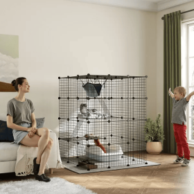DIY 4 Tier Cat Cage Indoor With Hammock, Ramps, Jumping Platforms, Doors, Cat Enclosure For 1-3 Cats, 3 X 3 X 4, Black