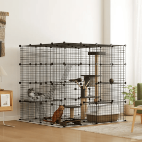 Detachable Metal Cat Cage With Platforms, Ramps, Accessories, For 1-3 Cats, 55 Inch, Black