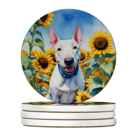 Silky Terrier Spring Path Large Sandstone Coasters Pack Of 4 Absorbent Round Coasters Decor Gifts For Men Or Women, 4 In, Multicolor
